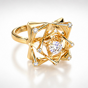 Кольцо из желтого золота с бриллиантами 0,21 ct