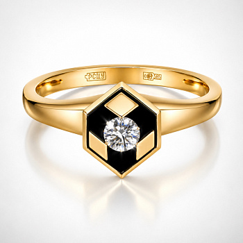 Кольцо из желтого золота с бриллиантом 0,175 ct